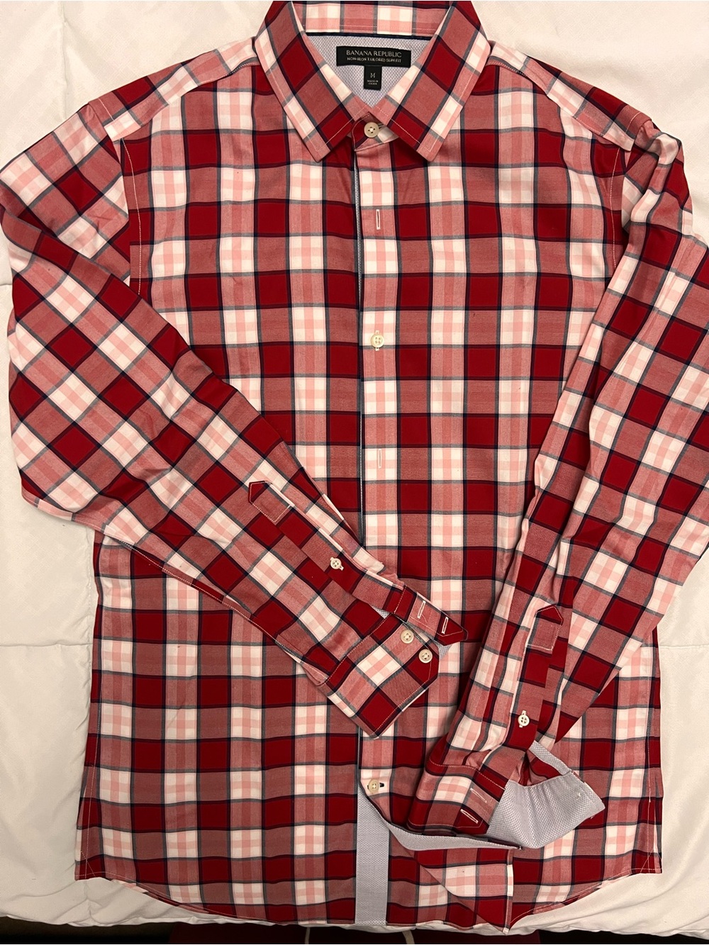 Banana Republic Red and White Plaid Button-Down Shirt